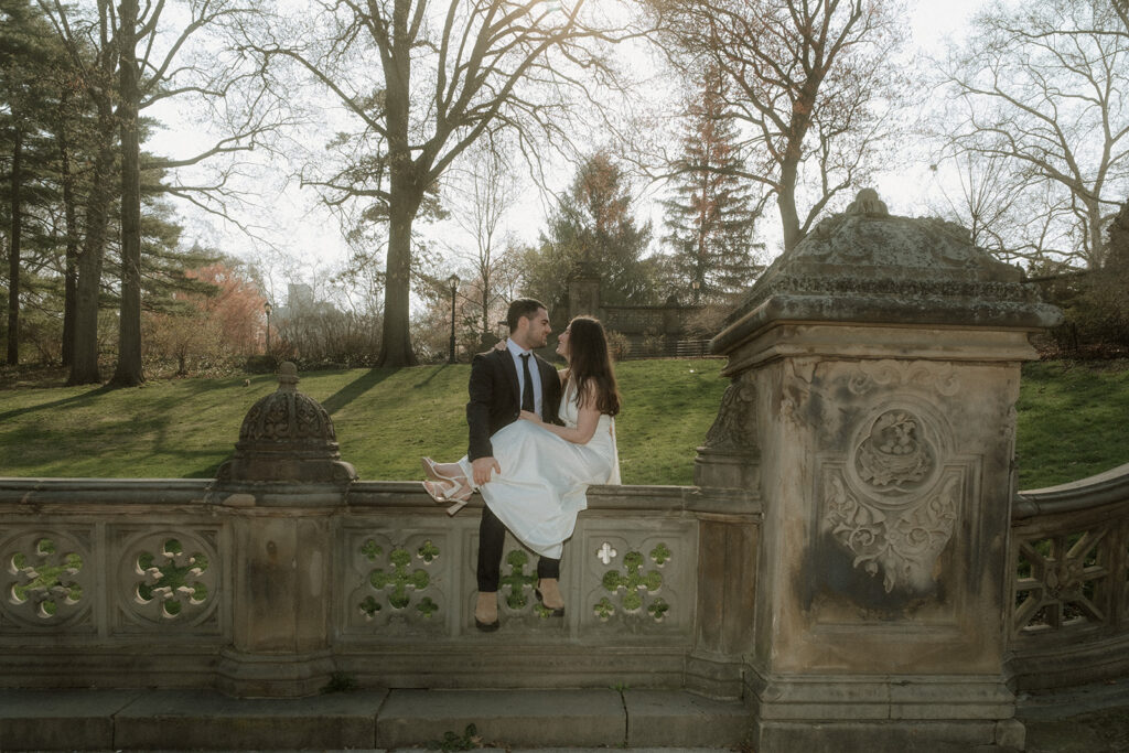 Wedding photographer captures couple under Bethesda Terrace arches New York City